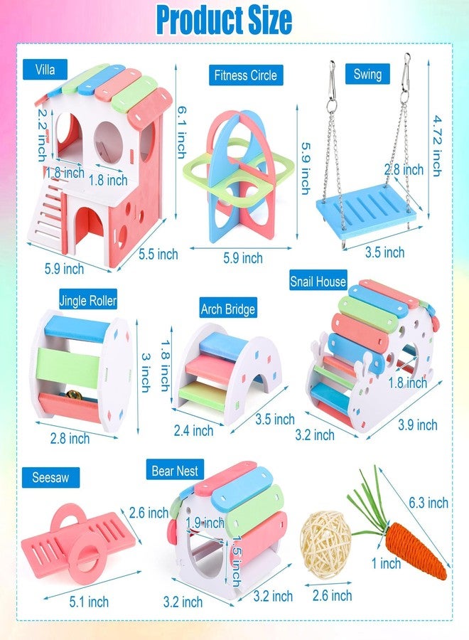 MCEAST 10 Pieces Fun Hamster Toys Set Include DIY Wooden Gerbil Hideout Hamster House Rainbow Bridge Seesaw Swing Roller Pet Exercise Chew Play Toys Guinea Pig Cage Accessories for Small Animals - Image 2